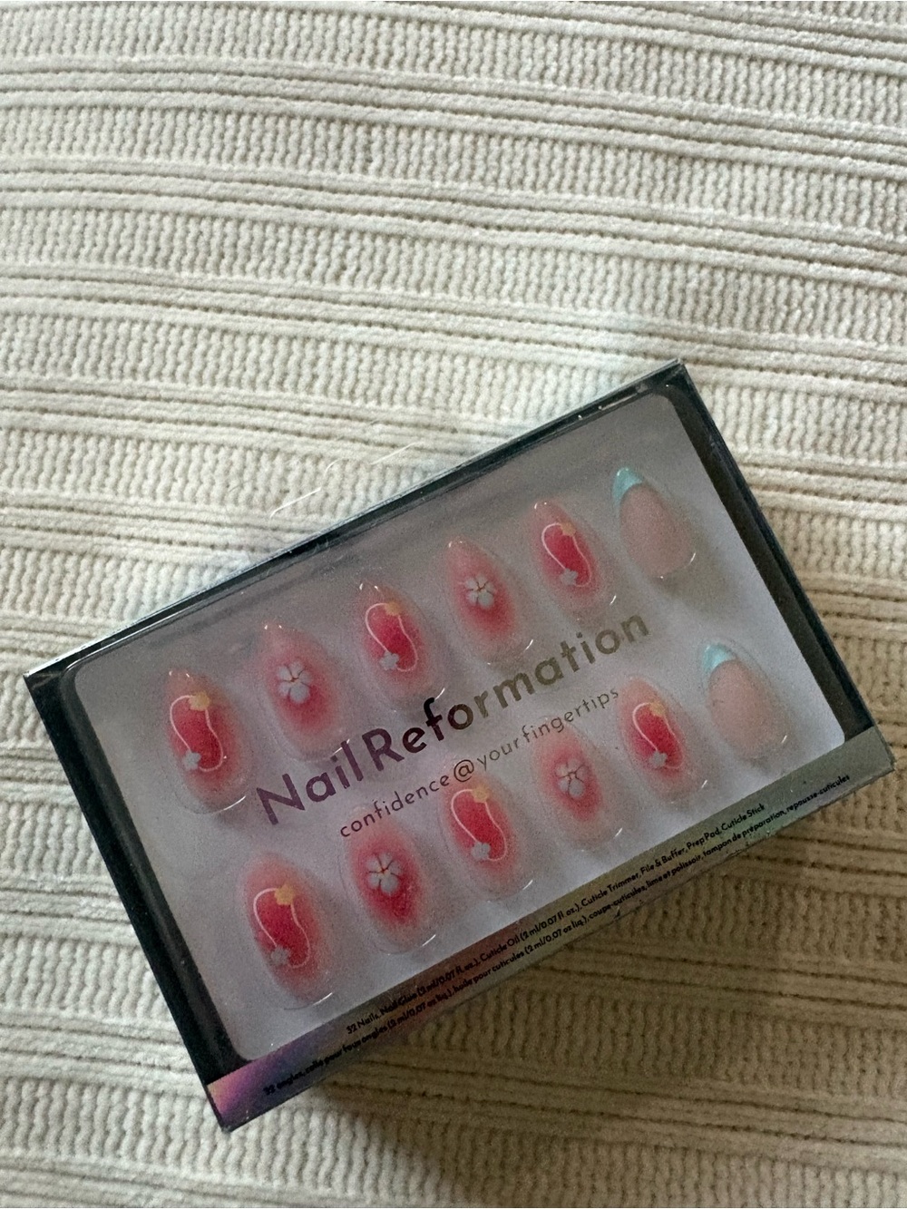 Nail Reformation Pink Floral & Aqua Press-On Nails Short Almond Blue Blossom